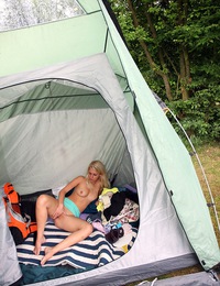 A horny teenage fondling blonde goes camping in the woods